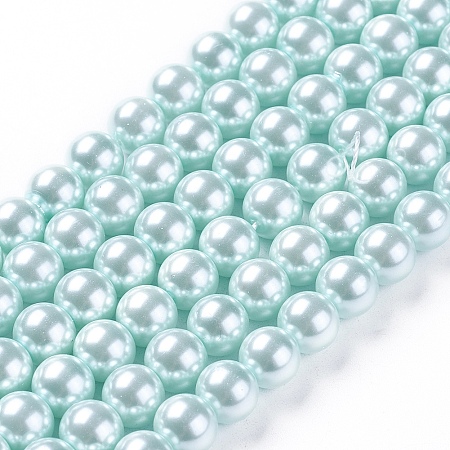 Honeyhandy Eco-Friendly  Dyed Glass Pearl Round Bead Strands, Cotton Cord Threaded, Light Cyan, 8mm, Hole: 0.7~1.1mm, about 52pcs/strand, 15 inch