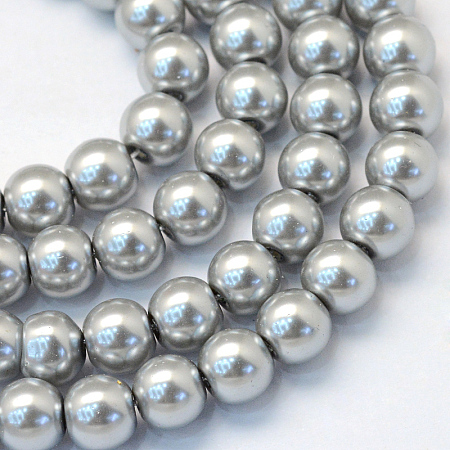Baking Painted Pearlized Glass Pearl Round Bead Strands, Dark Gray, 4~5mm, Hole: 1mm; about 210pcs/strand, 31.4 inches