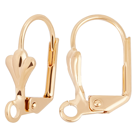 Beebeecraft 1 Box 50Pcs Leverback Earring Findings 18K Gold Plated French Earring Hooks 16x11mm Leaf Pattern Interchangeable Dangle Ear Wire Findings for Jewelry Making