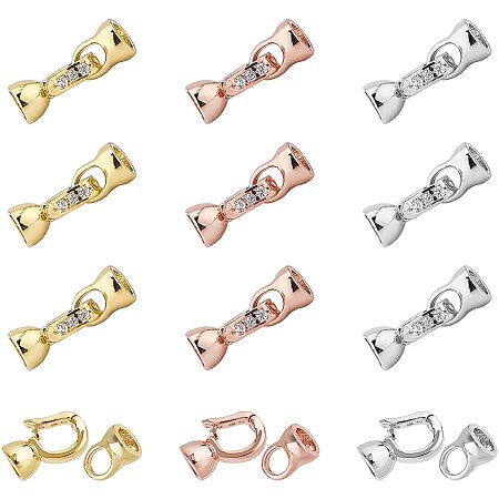 NBEADS 6 Sets of Brass Cubic Zirconia Fold Over Clasp, 3 Colors Brass Clasp Extension with Cubic Zirconia for Bracelets Necklaces Jewelry Making Crafts