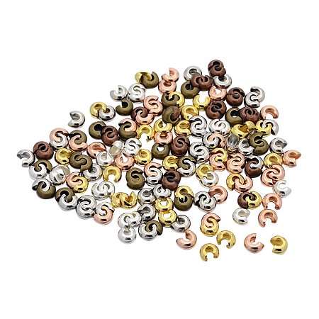 NBEADS 200 Pcs Mixed Style Brass Crimp Beads Covers, Mixed Color, 4mm; Hole: 1.5~1.8mm