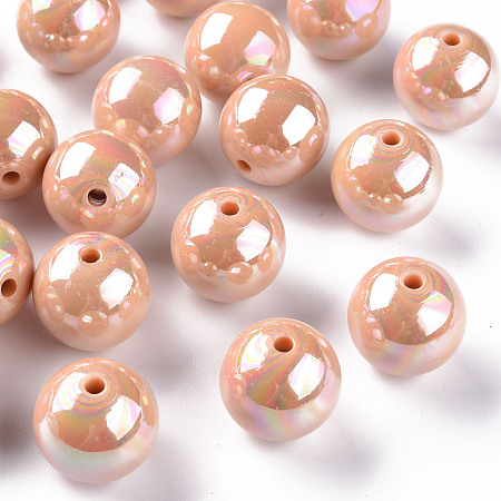 ARRICRAFT Opaque Acrylic Beads, AB Color Plated, Round, PeachPuff, 20x19mm, Hole: 3mm, about 111pcs/500g