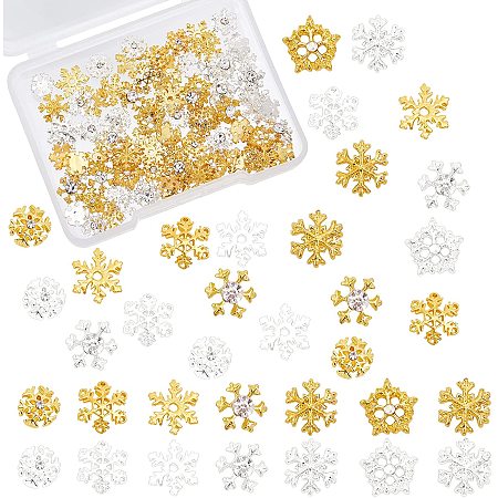 OLYCRAFT 96pcs Snowflake Themed Resin Fillers 7-Style Resin Fillers Christmas Alloy Epoxy Resin Supplies UV Resin Filling Accessories Silver Gold for Resin Jewelry Making