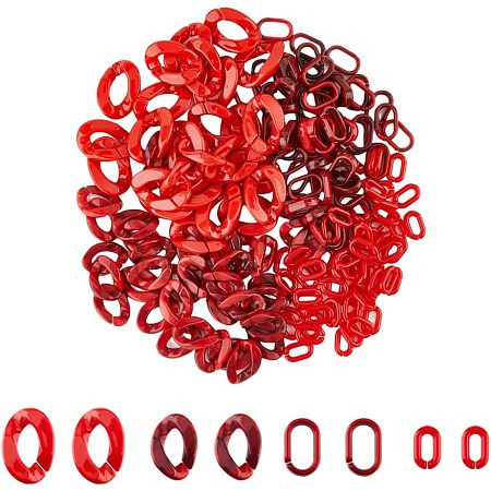SUPERFINDINGS About 240Pcs Acrylic Linking Rings 4 Styles Red Oval Twist Link Chain Rings Opaque Quick Link Connectors for Earring Necklace Jewelry Eyeglass Chain DIY Craft Making