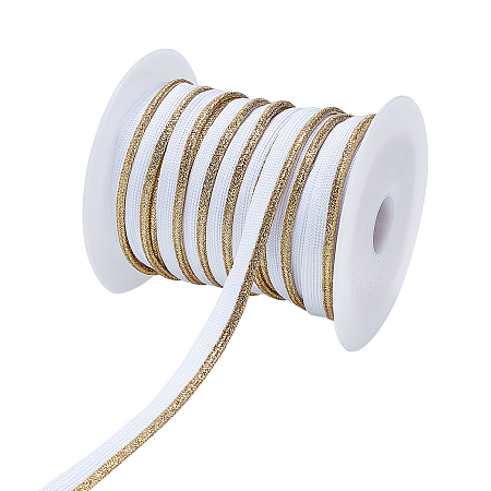 AHANDMAKER 20 Yards 9 mm White/Gold Lip Cord Trim Piping Trim with Cord, Cord-Edge Piping Trim, for Sewing Clothing Pillows Lamps Draperies