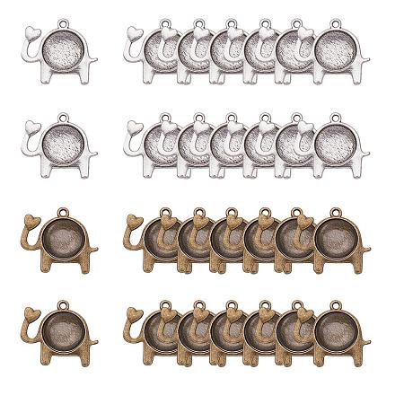 ARRICRAFT 30pcs Antique Silver & Bronze Animal Elephant Pendant Charms Blank Trays Bezel, 30pcs Transparent Glass Cabochon Dome Tiles Clear Cameo, Total 30 Sets for Crafting DIY Jewelry Making