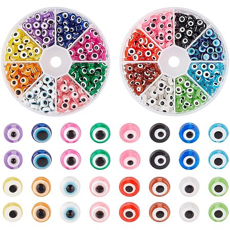 NBEADS 640 Pcs Resin Evil Eye Beads, 16 Colors 7.5mm Flat Round Evil Eye Charms Spacer Loose Beads for DIY Jewelry Making