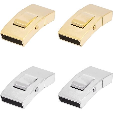 DICOSMETIC 4Pcs 2 Colors Vacuum Plating Stainless Steel Rectangle Bayonet Clasps Integral Bayonet Clasp Leather Cord End Connectors for Bracelets Necklaces Buckle Jewelry Making