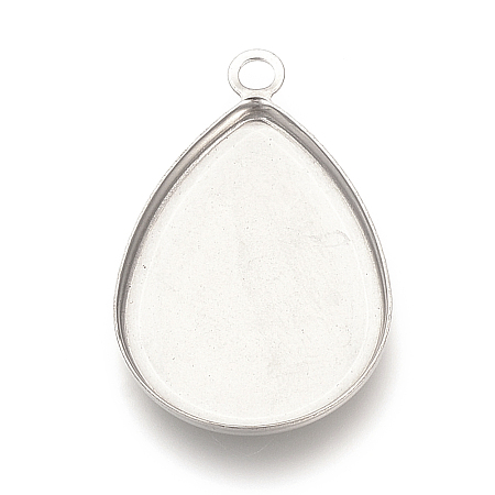 Honeyhandy 201 Stainless Steel Pendant Cabochon Settings, Plain Edge Bezel Cups, teardrop, Stainless Steel Color, Tray: 24.5x17.5mm, 30x19x2mm, Hole: 2.5mm