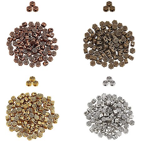 SUPERFINDINGS About 400pcs 4.5x3mm Flower Shape Tibetan Style Alloy Beads Metal Silver Golden Brass Brown Spacer Flat Round Textured Beads with 1mm Hole for DIY Crafts, Beading and Jewelry Making