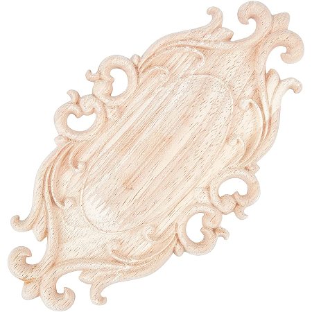 Pandahall Elite 2pcs Oval Wood Carved Applique Onlay Frame Decal Vintage Unpainted Wood Decal for Home Dresser Bed Cupboard Cabinet Furniture Decorations, 11x20cm/4.3x7.8inch