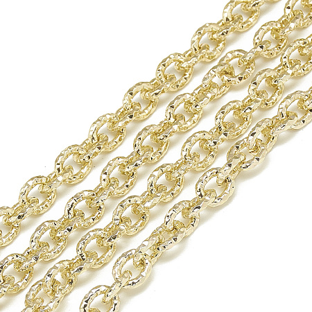 ARRICRAFT Aluminum Cable Chains, Textured, Unwelded, Oval, Light Gold, 7x6x1.6mm
