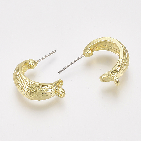 Honeyhandy Alloy Stud Earring Findings, Half Hoop Earrings, with Loop, Light Gold, 19x8mm, Hole: 1.5mm, Pin: 0.8mm.