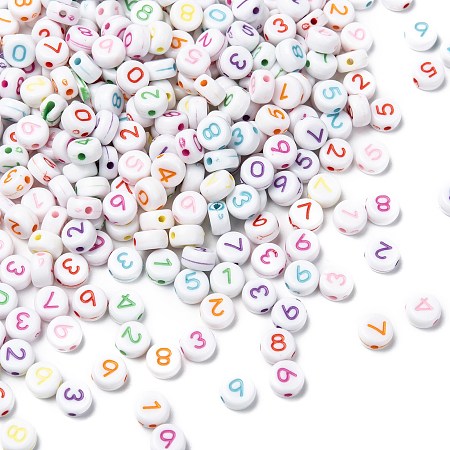 Arricraft Opaque Acrylic Flat Round Beads, Number Beads, Mixed Color, 7x3mm, Hole: 2mm, about 360pcs/50g