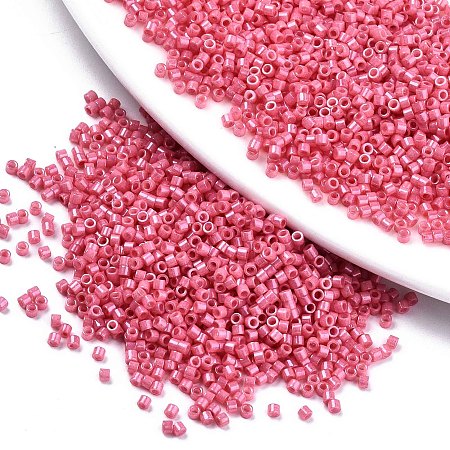 Honeyhandy 11/0 Grade A Baking Paint Glass Seed Beads, Cylinder, Uniform Seed Bead Size, Opaque Colours Luster, Hot Pink, about 1.5x1mm, Hole: 0.5mm, about 2000pcs/10g