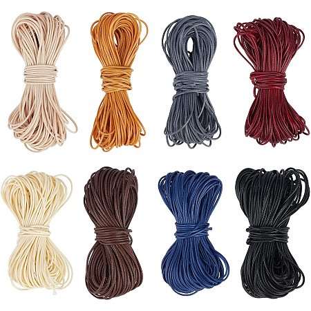 PandaHall Elite 1mm 120m/131.2 Yard Waxed Polyester Cord Flat Waxed String Wax Cord Beading Thread for Friendship Valentine's Macrame Bracelets Necklace Jewelry Making, 8 Assorted Colors