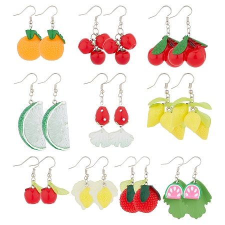 SUNNYCLUE DIY fruits Theme Dangle Earring Making Kits, include Resin & Polymer Clay & Acrylic & Glass Pendants, Lampwork Beads, Brass Earring Hooks, Iron Findings, Mixed Color, 20x12x12mm, Hole: 2mm, 104pcs/bag
