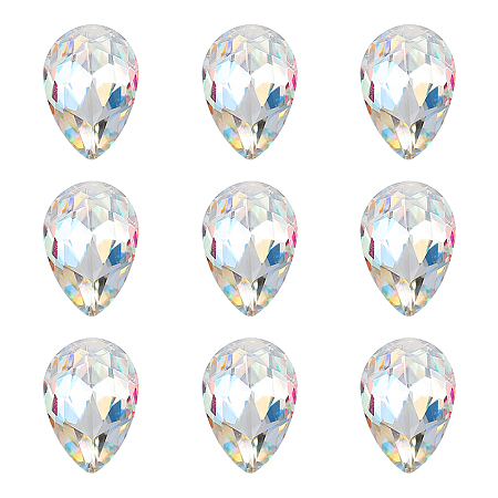 OLYCRAFT DIY Pointed Back K9 Glass Rhinestone Cabochons, Back Plated, Faceted, Teardrop, Colorful, 10x7x3.8mm; 45pcs/box