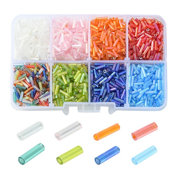 Honeyhandy 96G 8 Colors Transparent Colours Rainbow Glass Bugle Beads ...