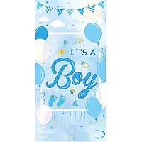 FINGERINSPIRE 71x35 inch Sky Blue It's A Boy Banner with Hanging Rope Baby Shower Party Supplies Rectangle Polyester Hanging Sign with Bottles Footprints Pattern for Outdoor & Indoor Decor