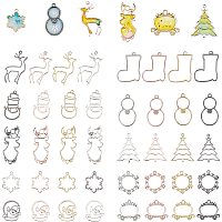 OLYCRAFT 40pcs Christmas Theme Open Bezel Pendants 10 Styles Resin Open Bezel Charms 4 Colors Alloy Frame Pendants Hollow Resin Frames with Loop for Resin Jewelry Making