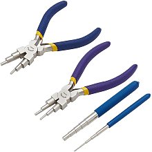 BENECREAT Wire Looping Tool Set with 2PCS Wire Looping Mandrel and 2PCS 6 in 1 Bail Making Plier for Jewelry Wire Wrapping and Jump Ring Forming