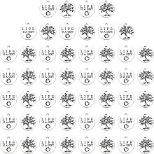 SUNNYCLUE 1 Box 50Pcs Tree of Life Charms Bulk Double Sided Alloy Engraved Motivational Word Flat Round Pendants for Jewelry Making Charms DIY Bracelets Crafts Supplies, Antique Silver