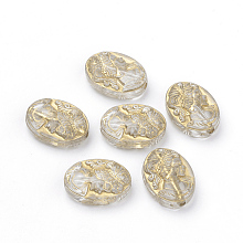 Honeyhandy Plating Transparent Acrylic Beads, Golden Metal Enlaced, Flat Oval, Clear, 18x13x6mm, Hole: 1.5mm