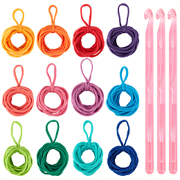 Gorgecraft DIY Sewing Tools, with Plastic Crochet Hooks and Nylon Elastic Thread, Mixed Color, 138x8.5x7mm, 3pcs/set