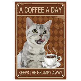 CREATCABIN Funny Cat Coffee Metal Tin Sign Bathroom Quote Vintage Sign for Cafe Bar Pub Bathroom Kitchen Wall Decor 8 x 12 Inch