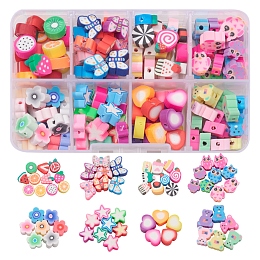 ARRICRAFT 160Pcs 8 Style Handmade Polymer Clay Beads, Mixed Color, 7~13.5x8~12x4~5mm, Hole: 1.6~2.5mm, 20pcs/style