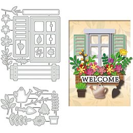 BENECREAT 2pcs Windowsill Garden Cutting Dies, Window Flower Beds Plants Stencils Decorative Embossing Stencils for Scrapbooking, Photo Album, Greeting Card Making, 0.8mm Thick