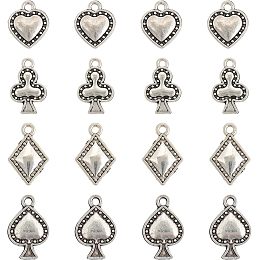 CHGCRAFT 80Pcs 4 Styles Playing Cards Pattern Charms Rhombus Heart Spade Club Alloy Pendants Poker Suits Pendants Poker Card Charms for Earring Bracelet DIY Jewellery Making, Antique Silver