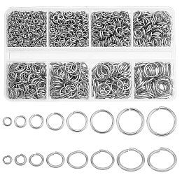 PandaHall Elite 304 Stainless Steel Open Jump Rings, Round Ring, Stainless Steel Color, 20~22 gauge, 3~10x0.6~1mm, Inner Diameter: 1.8~8mm, about 2240pcs/box