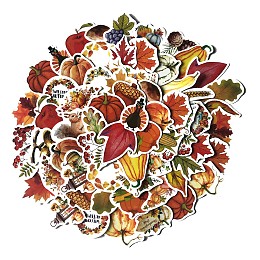 Honeyhandy Thanksgiving Day PVC Plastic Sticker Labels, Self-adhesion, for Suitcase, Skateboard, Refrigerator, Helmet, Mobile Phone Shell, Autumn Harvest, Maple Leaf & Fruit & Vegetable, Mixed Color, 40~80mm, 250pcs/set