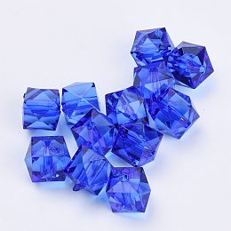 Honeyhandy Transparent Acrylic Beads, Faceted, Cube, Blue, 8x8x7.5mm, Hole: 1.4mm