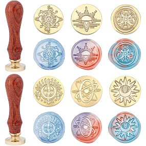 SUPERDANT Wax Seal Stamp Kit Solar Galaxy Series with 6 Pieces Brass Heads 2 Wooden Handles Vintage Seal Wax Stamp Kit for Cards Envelopes Invitations Decoration
