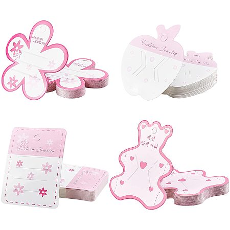 NBEADS Hair Clip Display Cards, Hanging Dangle Holder Cardboard Tags, Flower & Apple & Bear & Rectangle, Pink, 66~75x54~73x0.5mm, Hole: 6~7mm; 30sheets/pattern, 120sheets/set