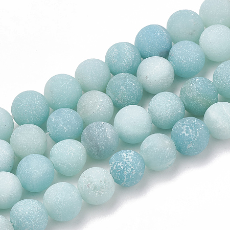 Arricraft Natural Amazonite Beads Strands, Frosted, Grade A, Round, 4mm, Hole: 1mm, about 96pcs/strand, 15.5 inches