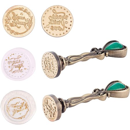 CRASPIRE Wax Seal Stamp Words Vintage Sealing Wax Stamps Thank You 25mm Round Removable Brass Head Sealing Stamp with Alloy Handle for Wedding Invitations Thanksgiving Valentine's Day Gift Wrap