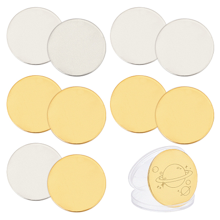 PandaHall Elite 12Pcs 2 Colors Iron Blank Commemorative Coins, Lucky Coins, with Protection Case, Flat Round, for Laser Engraving Craft, Mixed Color, 39.5x1.5mm, 6pcs/color