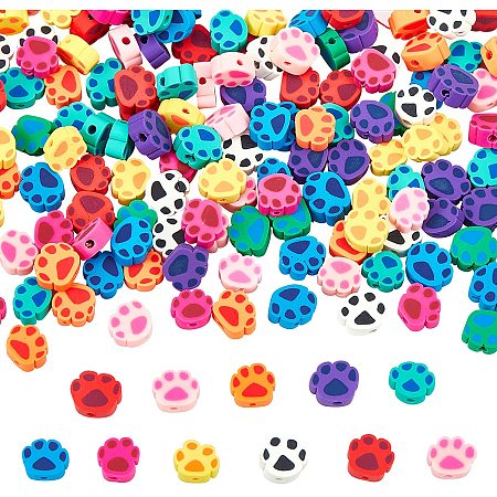 NBEADS About 200 Pcs Polymer Clay Beads, Dog Paw Handmade Polymer Clay Spacer Beads Soft Pot Colours Beads Crafts Accessories for DIY Jewelry Making, Hole: 1.5mm(0.06 inch)