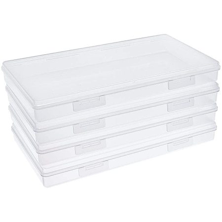 BENECREAT 4 Packs 7.5x4.3x0.9 Rectangle Large Clear Plastic Box Containers with Double Buckles for Cards, Safety Pins, Beads and Other Craft Office Supplies