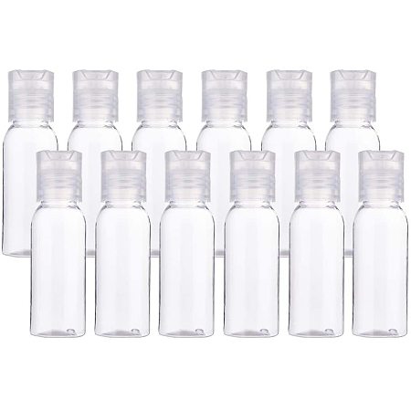 BENECREAT 24 Pack 1oz PET Plastic Bottles Clear Refillable Bottles with Press Disc Flip Cap for Shampoo, Lotions, Creams