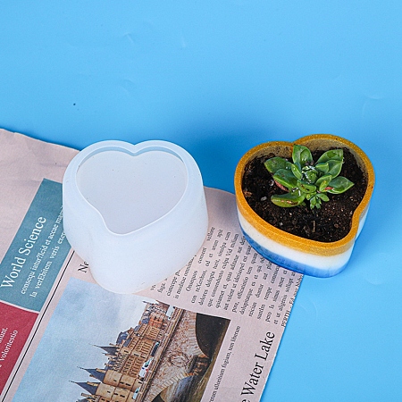 Honeyhandy DIY Flower Pot Silicone Molds, Resin Casting Molds, For UV Resin, Epoxy Resin Jewelry Making, Heart, White, 70x67x35mm, Inner Diameter: 52x56mm