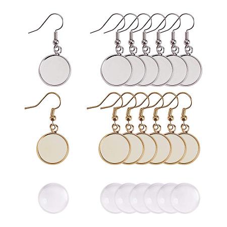 PandaHall Elite 20pcs Brass Earring Wire Hooks Bezel Earring Components with 20pcs 14mm Clear Glass Cabochons Settings(20 Sets, Tray: 14mm, Gold & Silver)