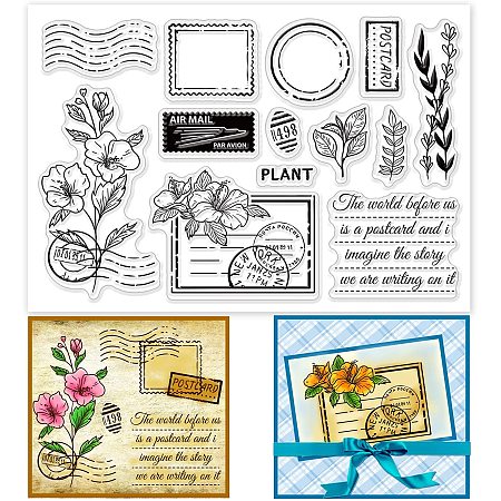 PandaHall Elite Postcard Clear Stamps Flower Transparent Stamps Silicone Stamp Plant Postage Rubber Stamp for Spring Card Making Journaling Photo Album Journal Scrapbooking, 6.2x4.3inch