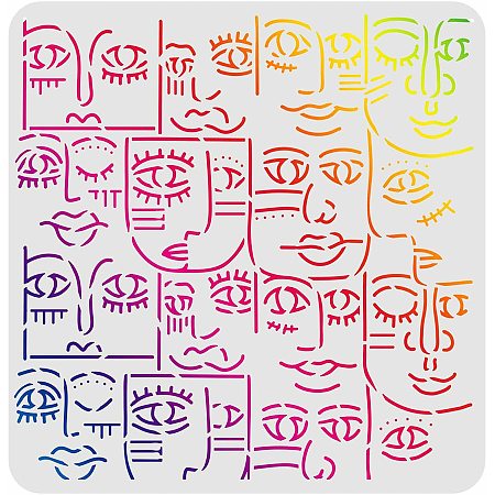 FINGERINSPIRE Tribal Faces Drawing Painting Stencils Templates (11.8x11.8inch) Plastic Tribal Faces Stencils Decoration Square Stencils for Painting on Wood, Floor, Wall and Fabric