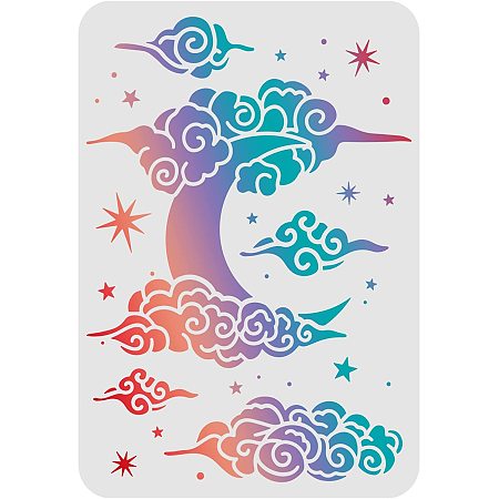 FINGERINSPIRE Moon & Clouds Stencils Template 8.3x11.7inch Plastic Star Drawing Painting Stencils Rectangle Moon Reusable Stencils for Painting on Wood, Floor, Wall and Tile