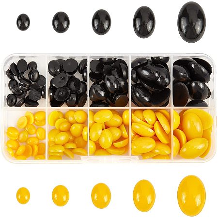 SUPERFINDINGS About 180Pcs 5 Sizes Oval Flat Craft Nose 2 Colors Resin DIY Dog Nose Oval Flat Bottom DIY Craft Noses for Bear, Doll, Dog, Puppet, Plush Animal Making and DIY Craft